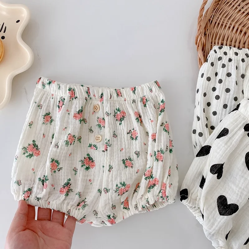 Newborn Baby Boy Girl Cotton Shorts Flat Angle PP Pants Spring Summer Infant Toddler Cartoon Bear Floral Baby Clothes 3M-2Y