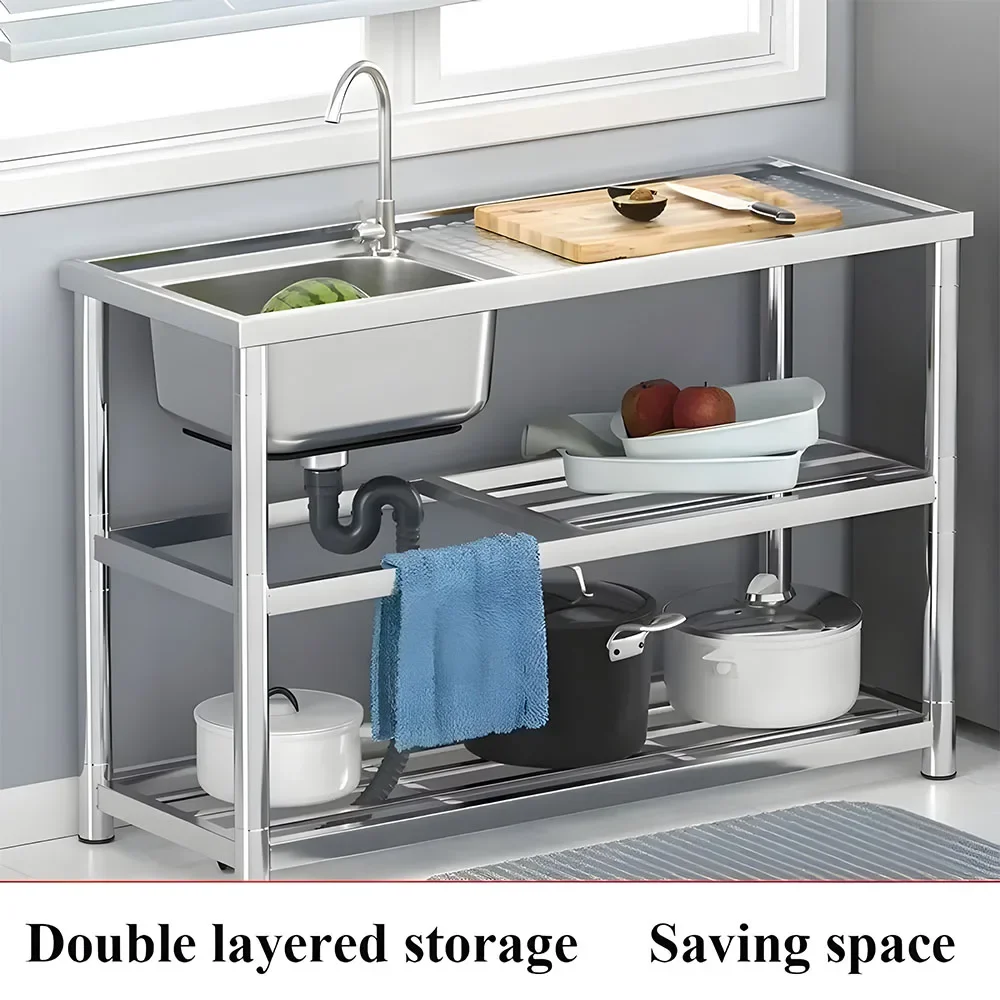 Luxury Fabricated Outdoor Free Standing Whole Body Stainless Steel 304 Kitchen Sink Wash Basin and Platform with Bracket