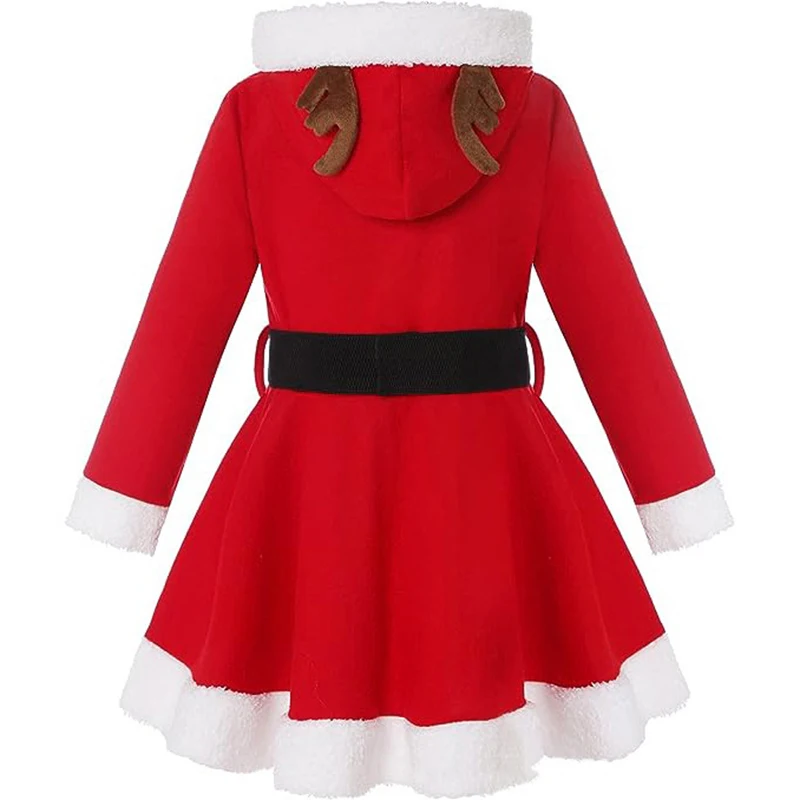 

Kids Girls Christmas Costume Cute Reindeer Costume Hooded Long Sleeves Dress with Belt for Toddler Party Cosplay Outfit