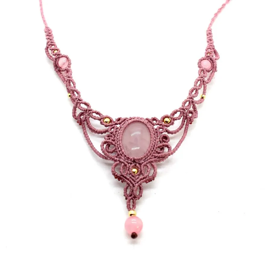 Handmade Braided Macramé Rose Quartz Necklace – Crystal Pendant for Love, Healing & Boho Style 4 Sa81c3695f7f0467790b30c558c34f6e7d