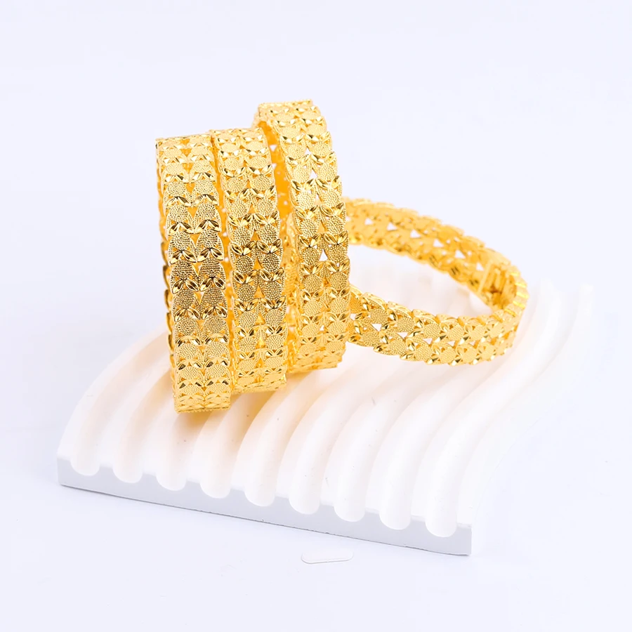 Bangle Bracelet 4pcs 24K Bangles Ethiopian Dubai Trendy Bangles for Women Arab African Gold Color Bracelet Jewelry Middle East Wedding Gifts