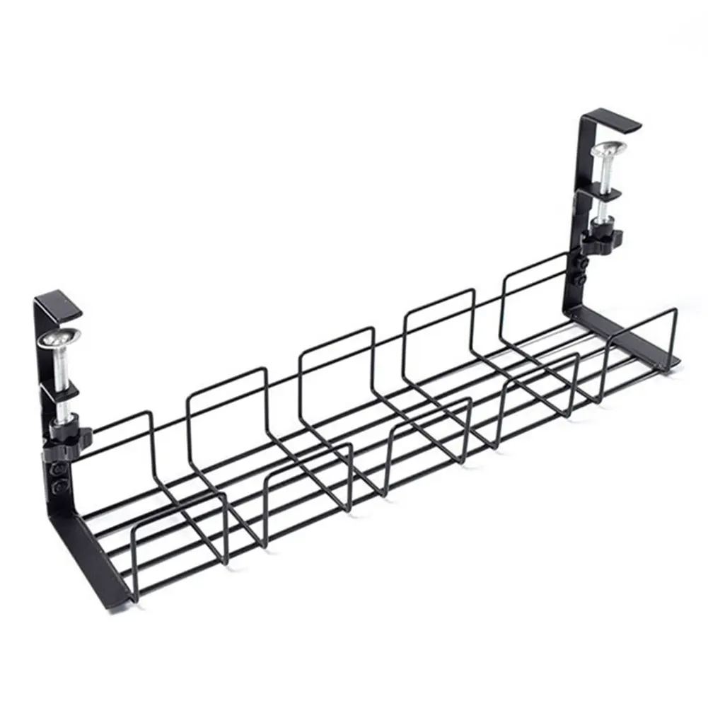 Undertable Storage Rack Metal Computer Desk Wire Organizer No Drill Under Desk Cable Management Tray Home Storage Accessories