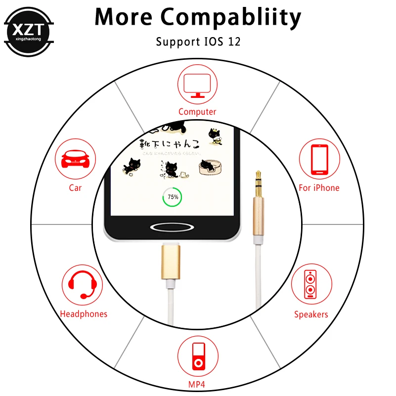 Auto-Audiokabel AUX für auf 3,5 mm Klinke für iPhone 7 8 X XR-Adapter Audioübertragung Stecker auf Stecker AUX-Kabel 1 m Kopfhörer – Detail 3