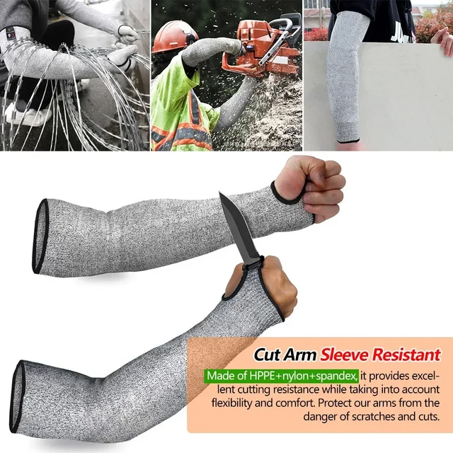 Protective Arm Sleeve Safety Work Arm Protection Wrist Protector Anti Cut Guard Bracers Level 5 HPPE Cut Resistant Work Sleeves 2