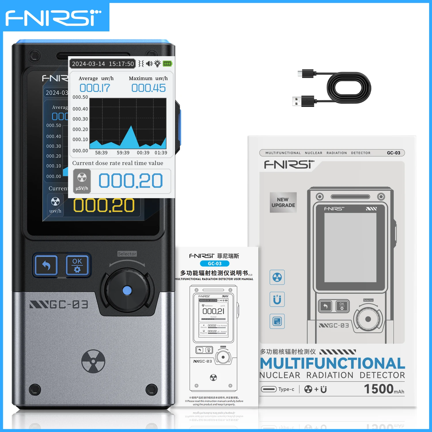 GC-03 3-IN-1 전자기 이온화 전기 및 자기 방사선 감지기 필드 강도 RF 전력 가이거-밀러 계수기