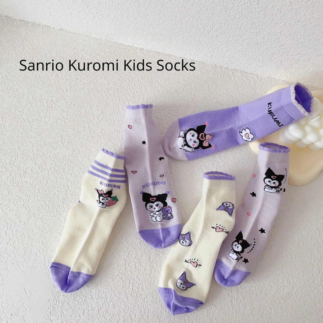 

5 Pairs/lot Sanrio Kuromi Kids Socks Kawaii Cartoon Autumn Winter Cotton Warm Toddler Boy Girls Floor Socks Children Clothing