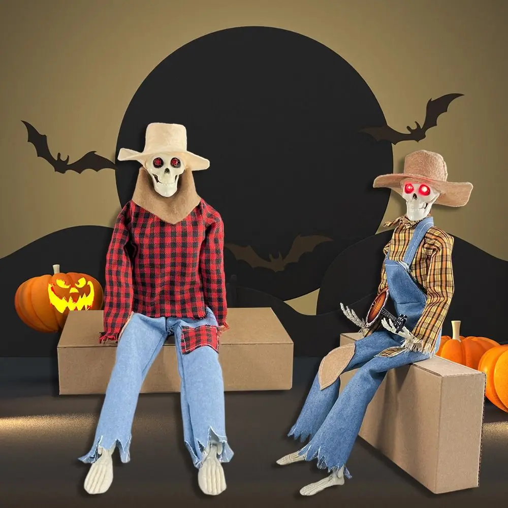 

Halloween Luminous Skull Guitar Statue Rock Singer Skeleton Figurines Ornaments Dueling Banjo Skeletons Desktop Festival Decor
