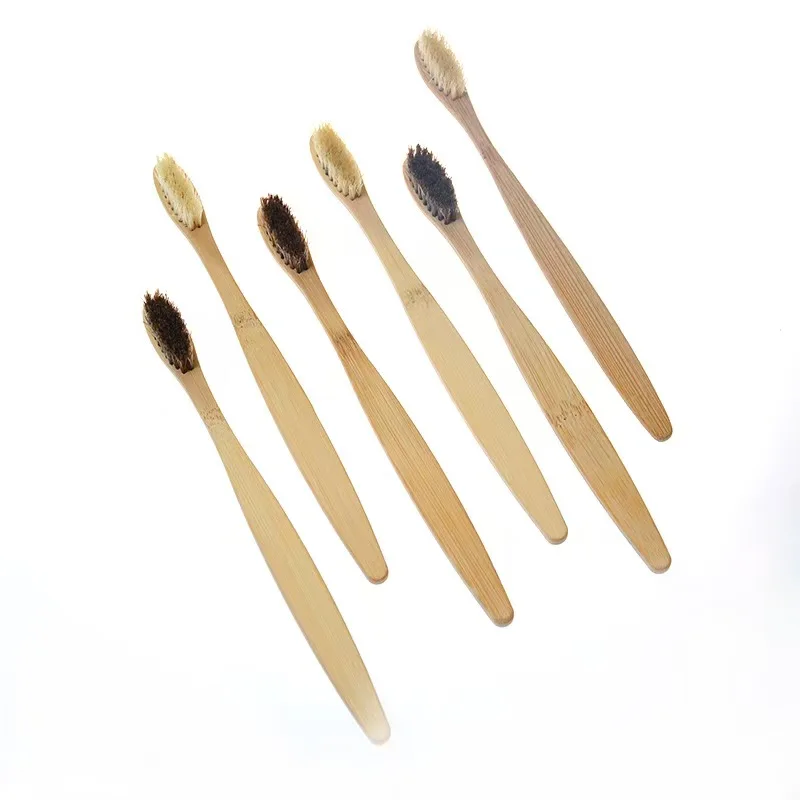 5개입 천연 돈모 대나무 칫솔, 퇴비화 가능 친환경 생분해성 제로 웨이스트 칫솔