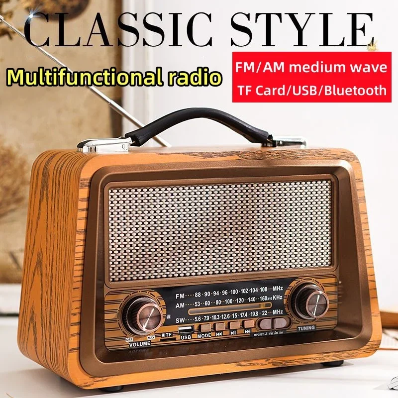 

Retro Portable Radio Wireless Bluetooth-compatiable HIFI Speaker Stereo AM/FM Radio Receiver Player USB TF AUX MP3 Classic Style