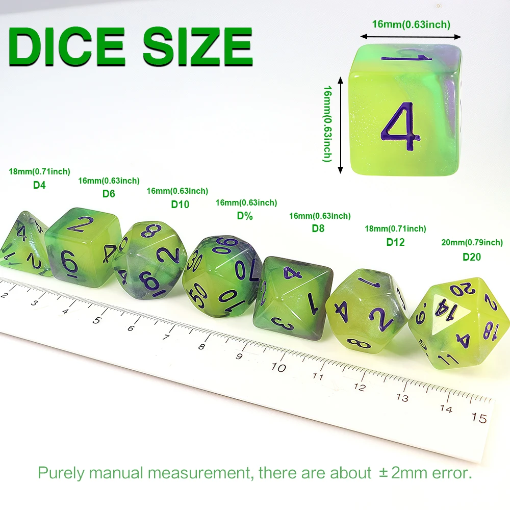 7pcs Purple Green Yellow Plus Glow-in-the-dark Dice Set Game Accessories Board Game Supplies acrylic dice game dice dice set