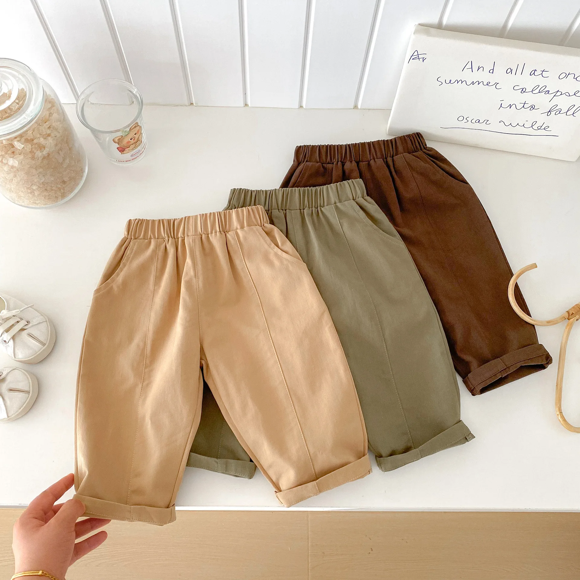 سراويل هاريم مطوية للأطفال لفصلي الربيع والخريف، للأولاد والبنات من عمر 1-6 سنوات، بنطلون كاجوال بلون سادة قابل للطي، ملابس أطفال كورية 2026