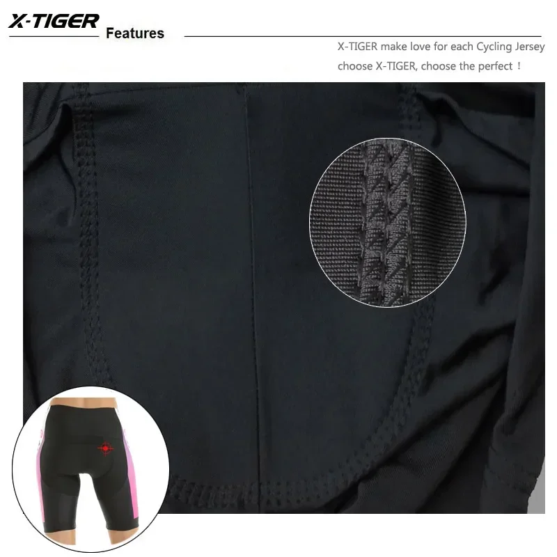 X-Tiger Pro Women's Cycling Bib Shorts Summer Cycling Bib Shorts Lycra Pro Trousers 3D Gel Padding Coolmax