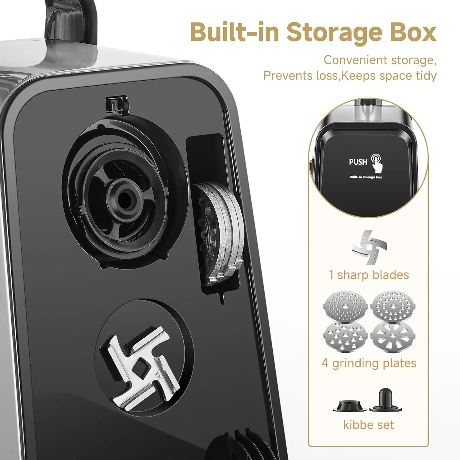 Meat Grinder Electric, [3000W Max] Meat Grinder Heavy Duty with 2 Stainless Steel Blades & 4 Grinding Plates, Sausage Maker