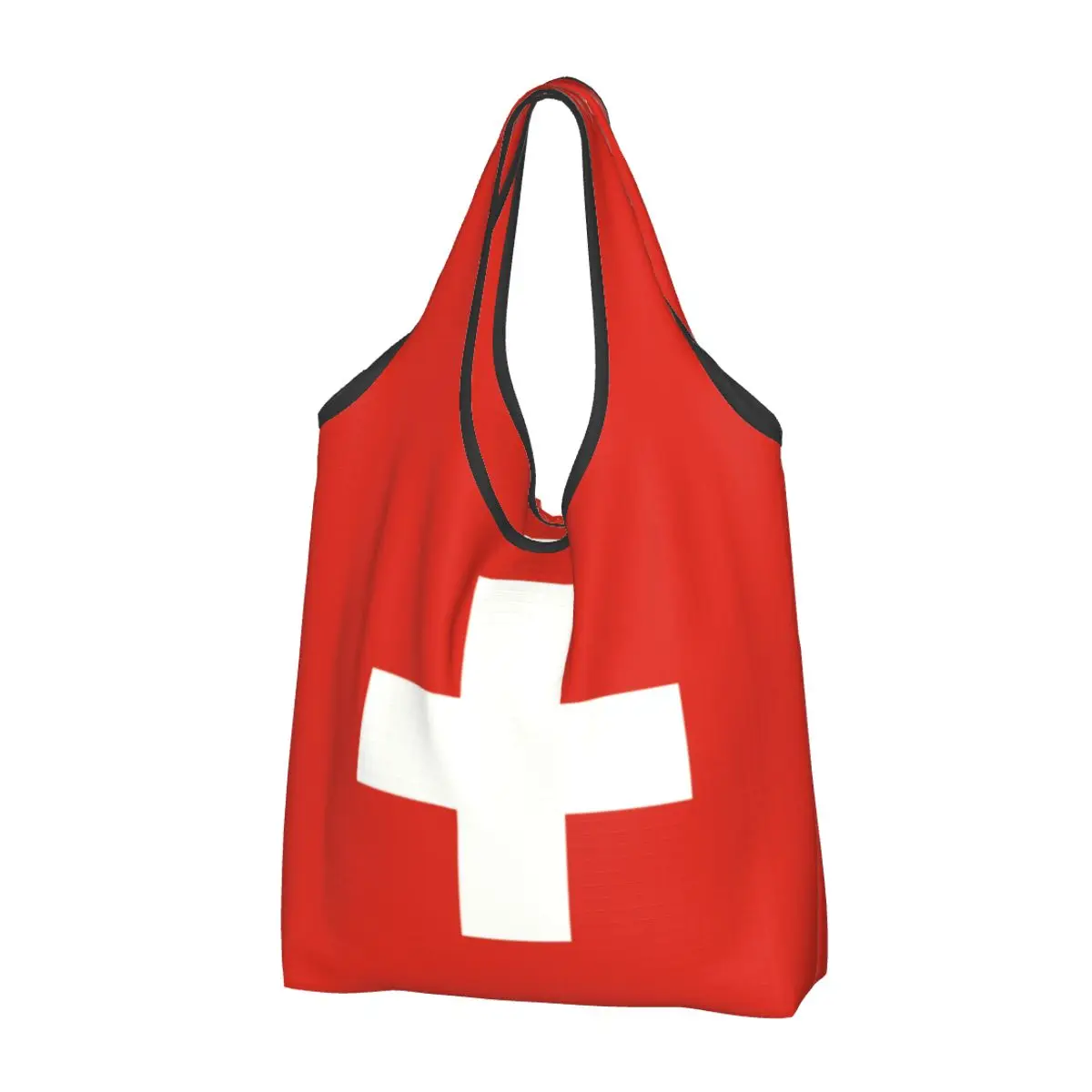 

Custom Swiss Switzerland Flag Shopping Bags Women Portable Large Capacity Groceries Tote Shopper Bags