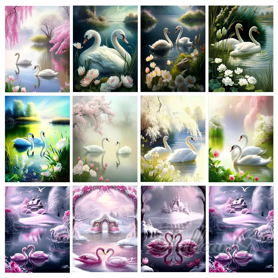 Best Deal for 5D Diamond Painting Full Drill Swan Flowers Large Diamond