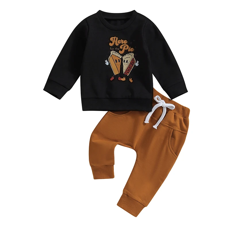 

Toddler Baby Boy Thanksgiving Pant Set Long Sleeve Letters Pie Print Sweatshirt Pant Infant Kid Clothes