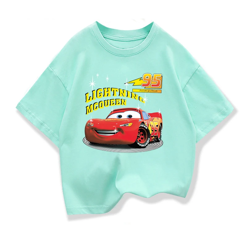 Potdemiel Summer Kids T-shirt Short Sleeve Top Cartoon Cars Pixar Lightning McQueen Printed Boys Clothes Baby Tops 2-10 Years 5
