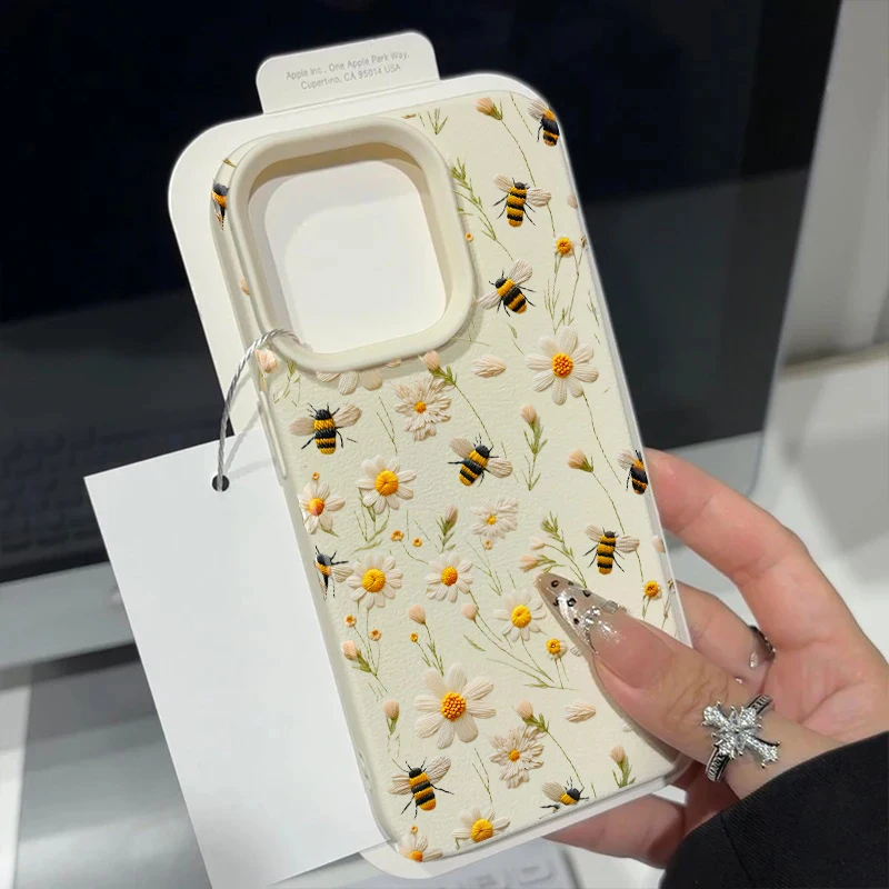 Luxurious Beaded Flower Lychee Texture Phone Case