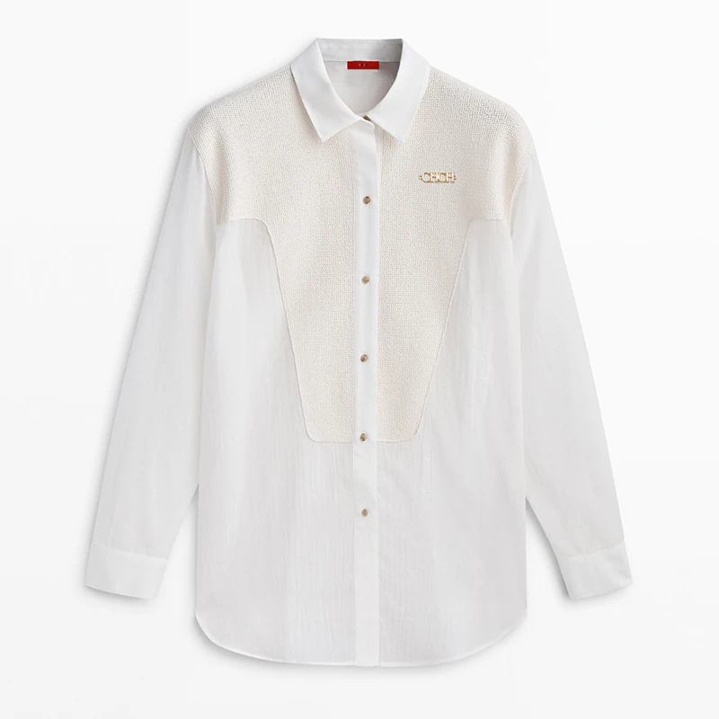 

Office Lady Top New Women Blouse Elegant Luxury Design Brand Patchwork Female Shirt Cotton Casual Shirts Loose Long Sleeve