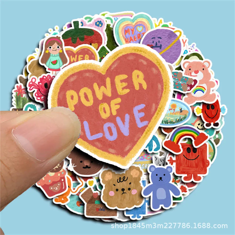 100PCS 한국어 귀여운 원래 유화 Ins 스타일 낙서 스티커 자전거 손 계정 연필 케이스 데칼 LanLanStickers