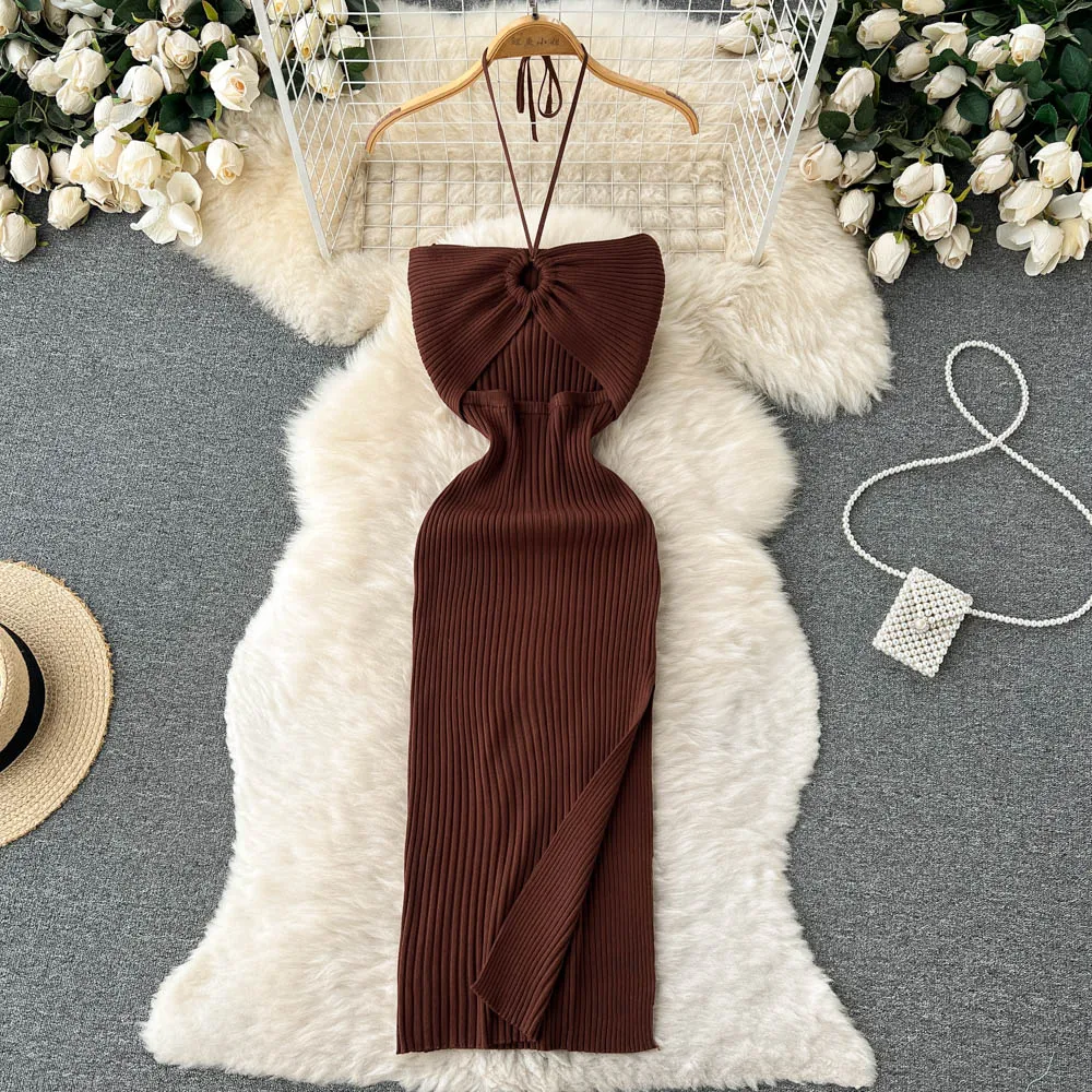Sa81d23b193cb48daac324ea1af2f163bH YuooMuoo Chic Fashion Sexy Package Hips Split Knitted Summer Dress Women Slim Elastic Bodycon Party Dress Streetwear Outfits