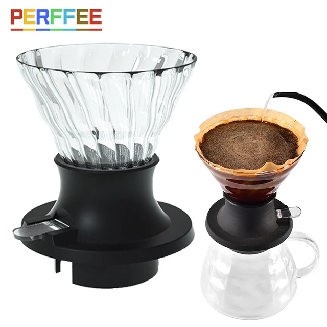 Immersion Coffee Dripper Glass Pour Over Coffee Maker V Shape Coffee Filter with Push Switch V02 Black 2-4 Cups