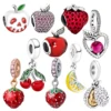 Fruit Series Apple Lemon Durian Strawberry Pineapple Dangle Charm Bead Fit Original 925 Sterling Silver Bracelet Jewelry 1