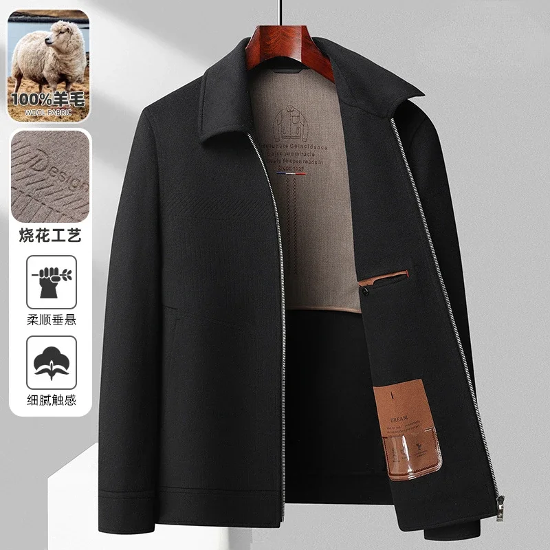 Brand Luxury 100% Wool Jacket For Men Autumn Winter Lapel Zipper Hand-Sewn Double-Sided Woolen Jackets Korean Man Clothing 3