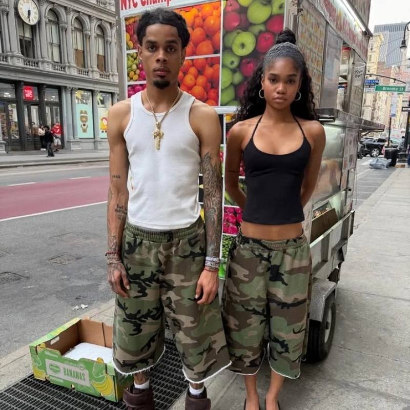 Y2K Casual Fashion Camo Shorts Camouflage Printing Pocket Burr Sweatshorts Hip Hop Harajuku Streetwear Men Women Wide Leg Pants 2
