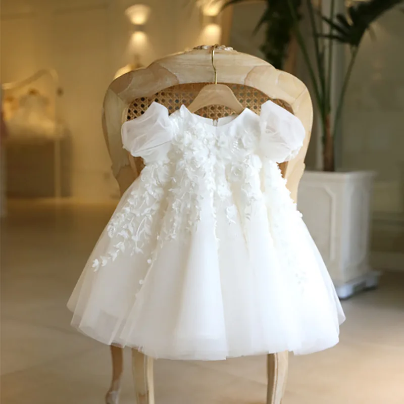 2023 Flower Girl Elegant Dresses Baby Kid Infant Lace Flower Dress Patchwork White Gown Children Baptism Formal Elegant Clothing 1