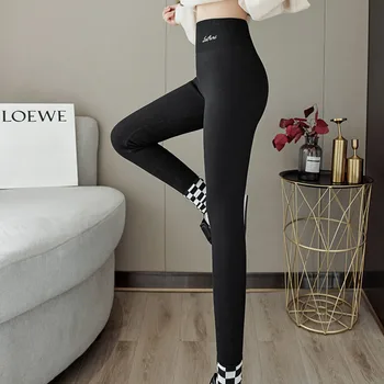 Thickened and Padded Warm Bottoms Winter Women's Outside Wear High-Waisted Peach Hip Solid Color Elastic Threaded Cotton Pants 5
