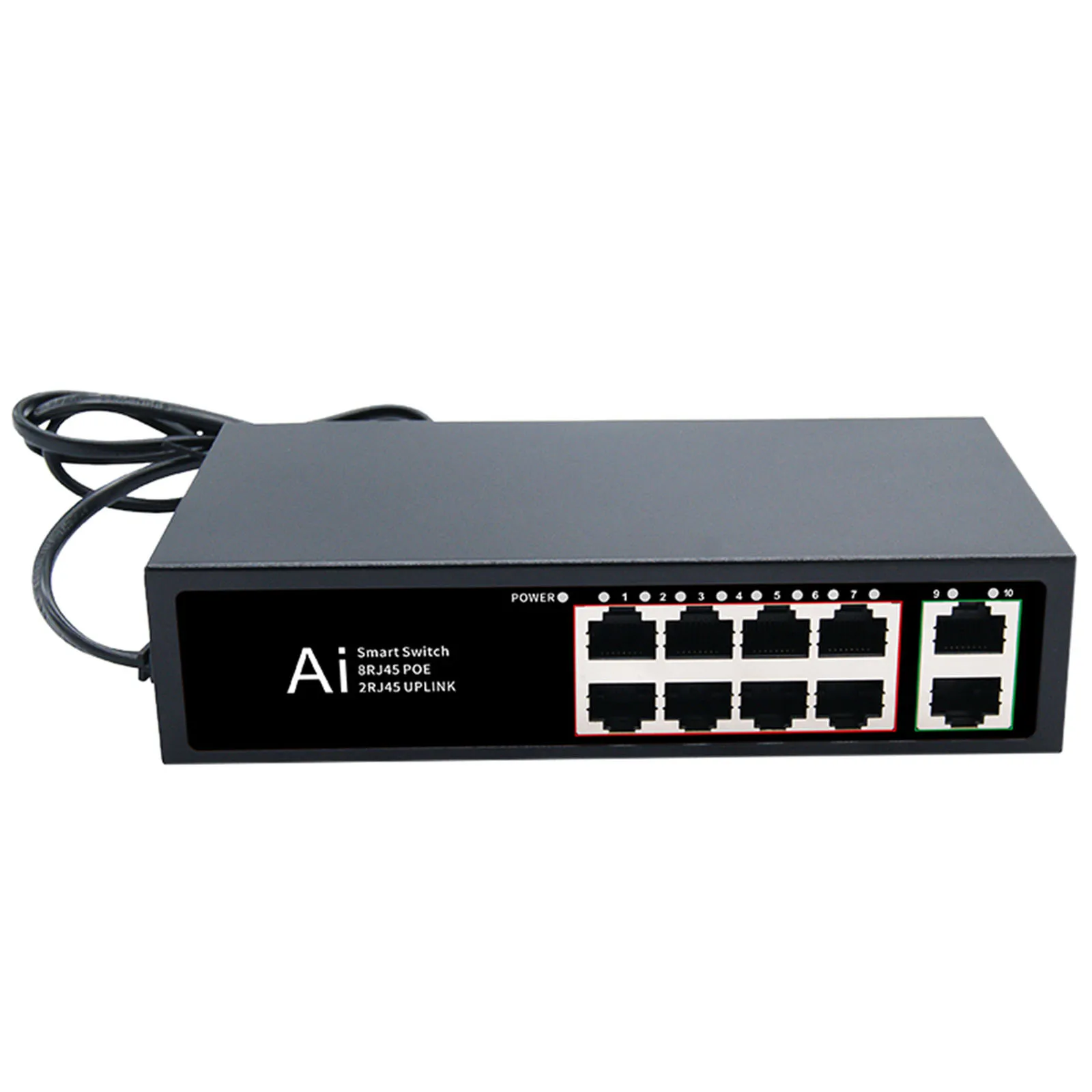 TEROW 스마트 스위치 이더넷 네트워크 스위치, IP 카메라, 와이파이 라우터용, 10 포트, 표준 PoE 스위치, 8 포트, 2 업 링크, 100Mbps