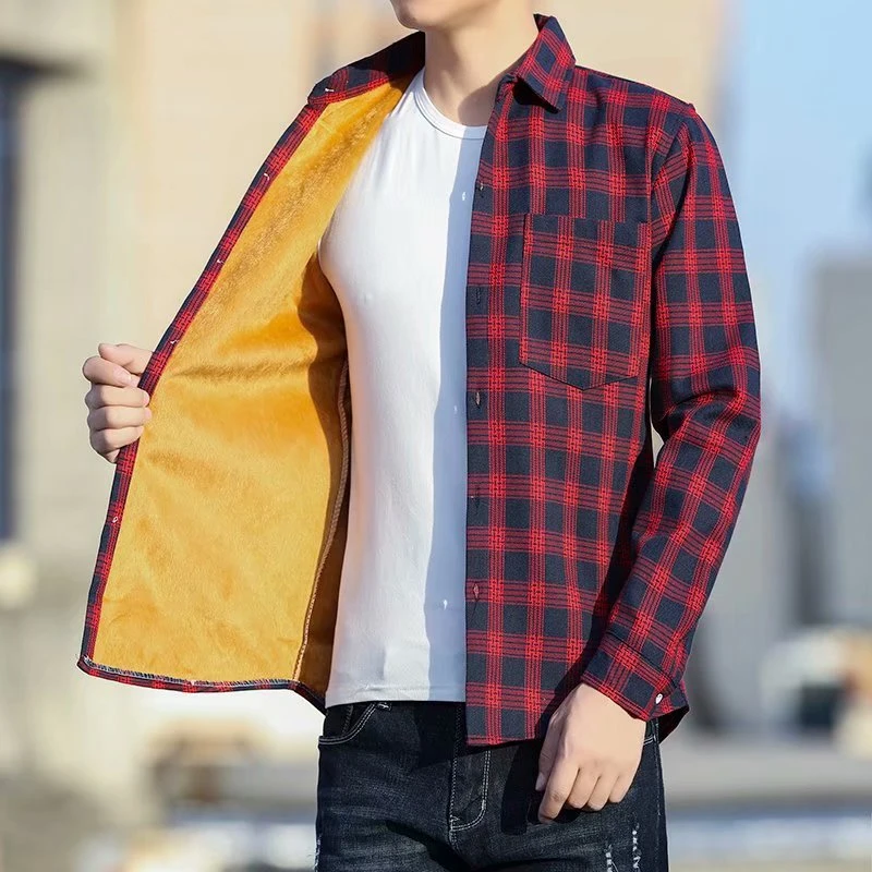 Camisa xadrez de manga longa plus de veludo, camisa grossa masculina de  inverno estilo coreano casual estilo hong kong, camisa solta de estudante| Camisas casuais| - AliExpress