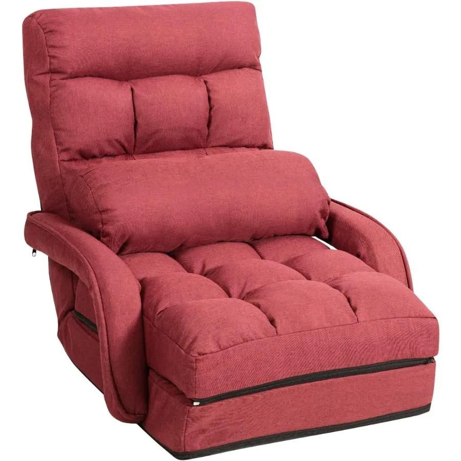 Adjustable Floor Chair Folding Lazy Sofa Chair with 5 Positions Detachable Seat Cushion Indoor Chaise Lounge Sofa Bed for Livin