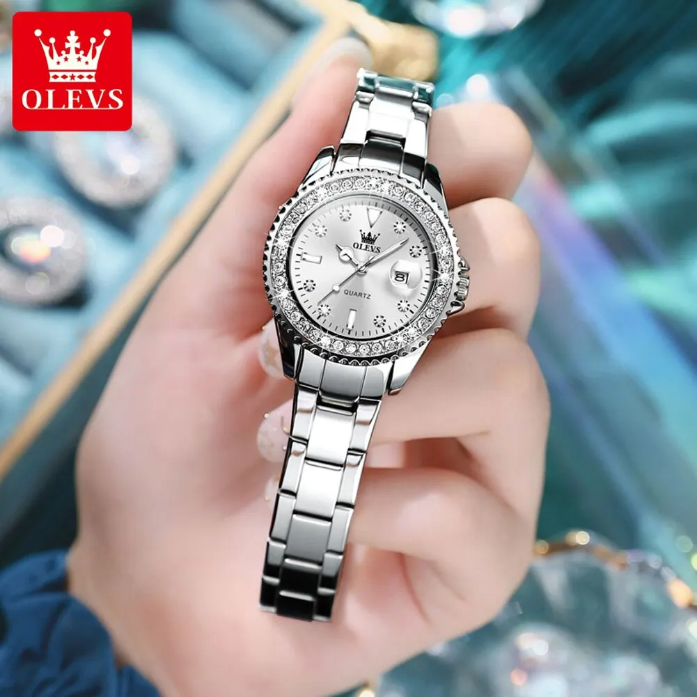 Womens quartz watch womens watch quartz watch women watches OLEVS Original Diamond Dial Quartz Watch for Women Fashion Elegant Ladies Watches Stainless Steel Waterproof Women's Wristwatch