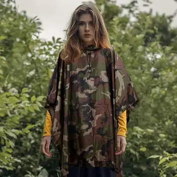 Travel Rain Poncho Waterproof Camo Poncho Outdoor Raincoat Hooded Camouflage Rain Poncho Jacket Gear For Marine Hunting Tent 5