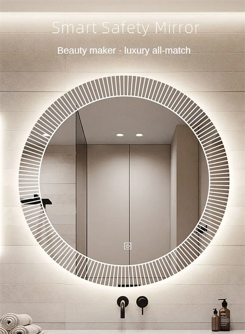Description Picture 6 of itemNordic Style Smart Bath Mirrors Wall Mounted Toilet Round Mirrors Home Bathroom Led Luminous Dressing Mirror with Touch Screen