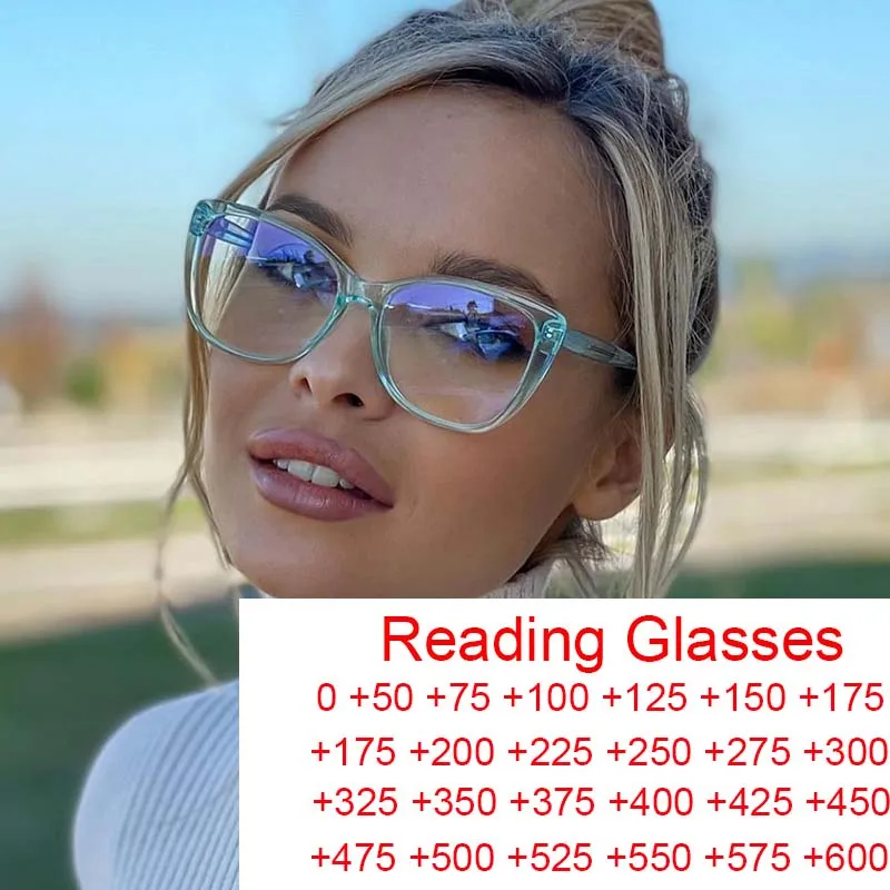 Luxury Cat Eye Reading Glasses Women Fashion Transparent Green