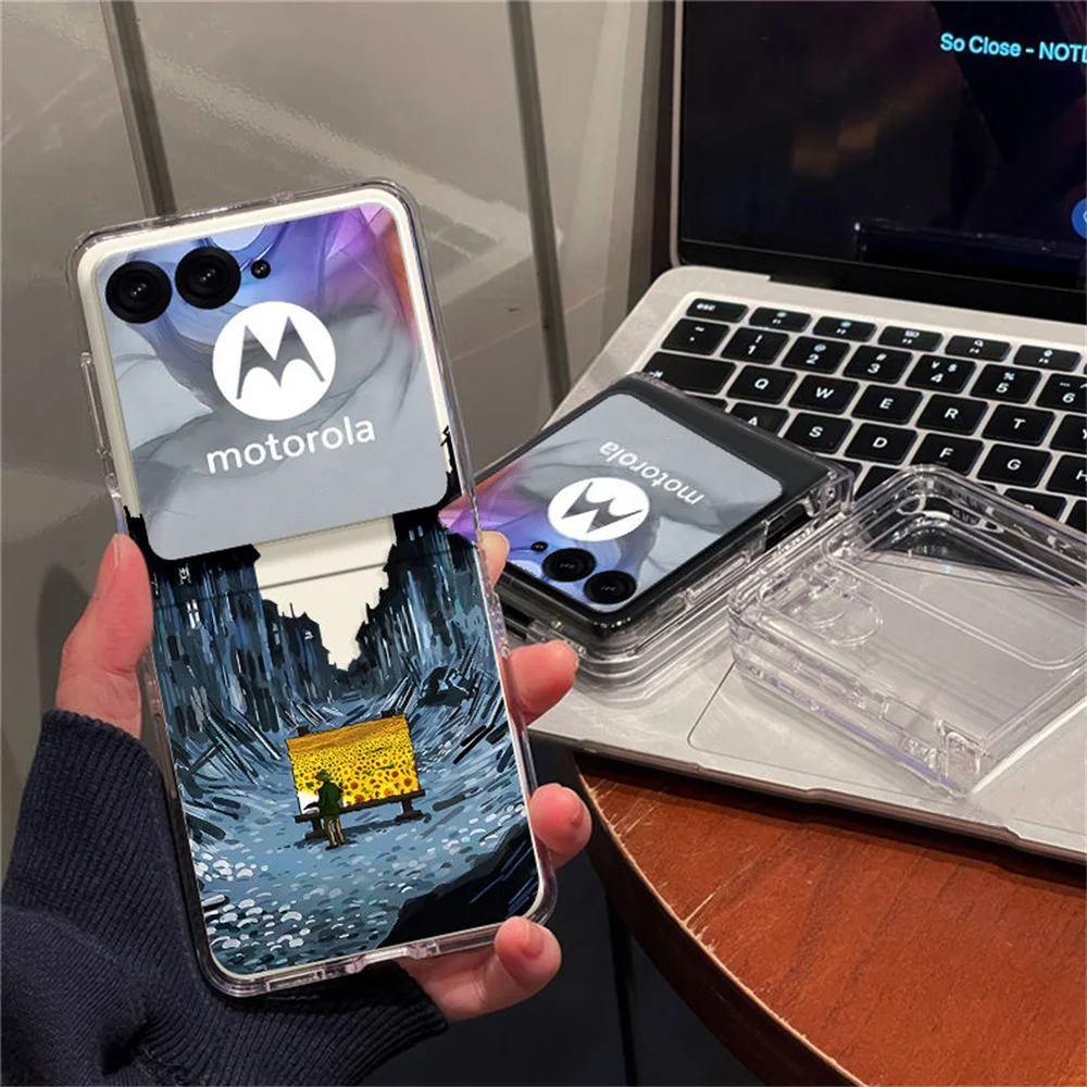 Abstract Oil Painting Art Pattern Transparent Hard Folding Phone Case