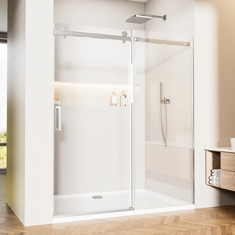 bathroom shower door 56-60" W X 70" H  Shower Door  8mm clear tempered glass bathroom door, brushed nickel shower screen 4