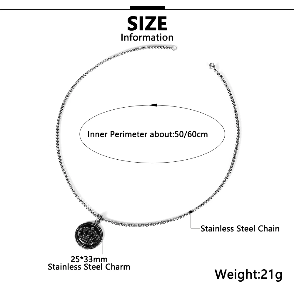 Nabest Vintage Crown Pendant Necklace Men Hip-hop Street Fashion Stainless Steel Necklace Box Chain Gift for Boyfriend