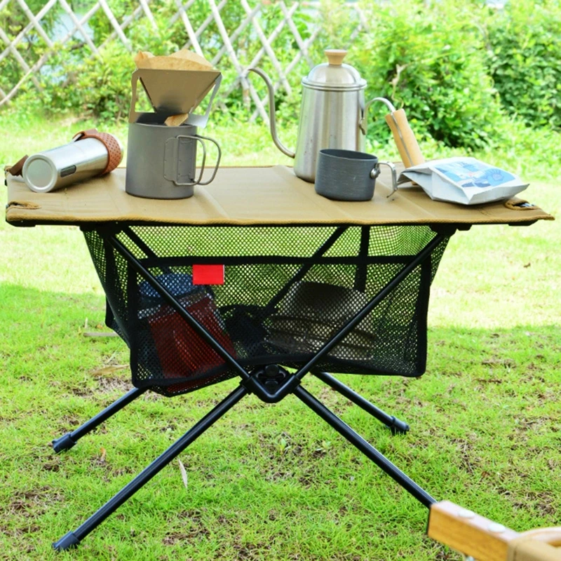 Outdoor Folding Net Bag Picnic Under Table Storage Bag Desk Box Tripod Mesh Basket Organizer for Camping Table Tripod Rack
