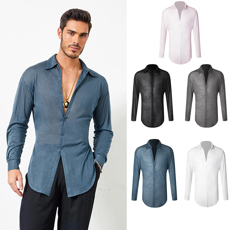 

5 Colors Latin Dance Shirt Modern Dance Tops National Standard Long Sleeve Men'S Dancing Shirt Ballroom Latin Dancewear SL6902