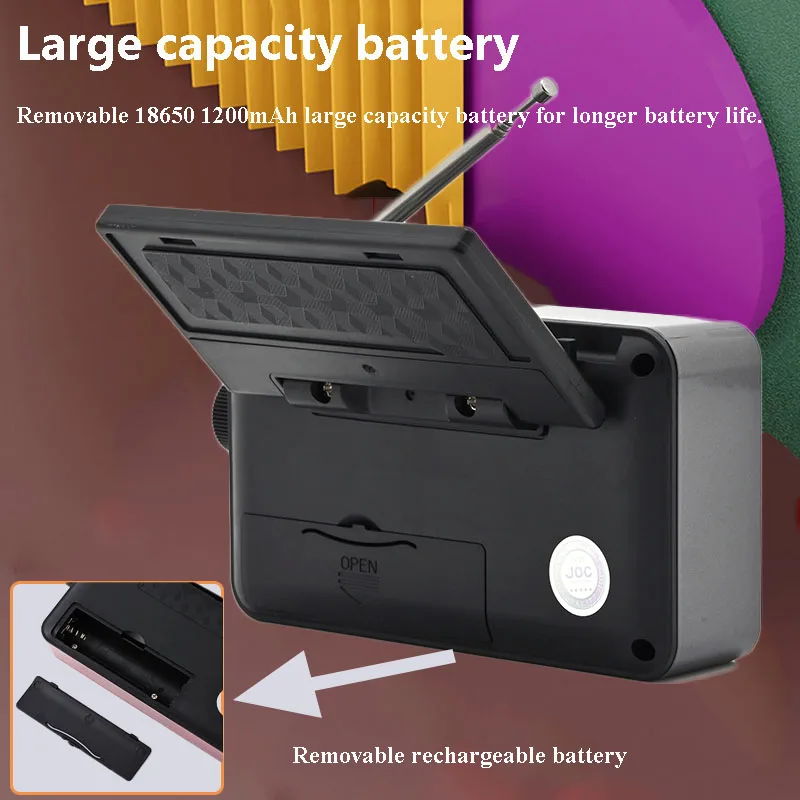 Mini Portable Emergency Radio LED Display Solar Panel Radios Receiver Wireless Bluetooth Speaker Recorder with TF Card USB Slot