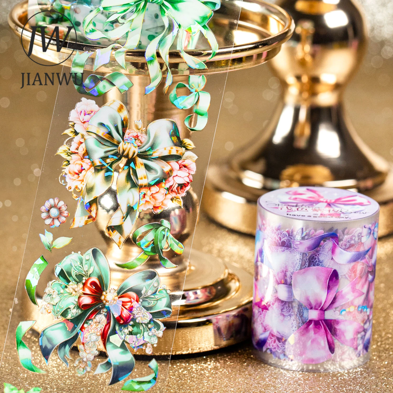 JIANWU 반짝이는 활 시리즈 빈티지 쉘 가벼운 소재 콜라주 pet 테이프, 창의적인 DIY 저널 문구, 50mm * 200cm