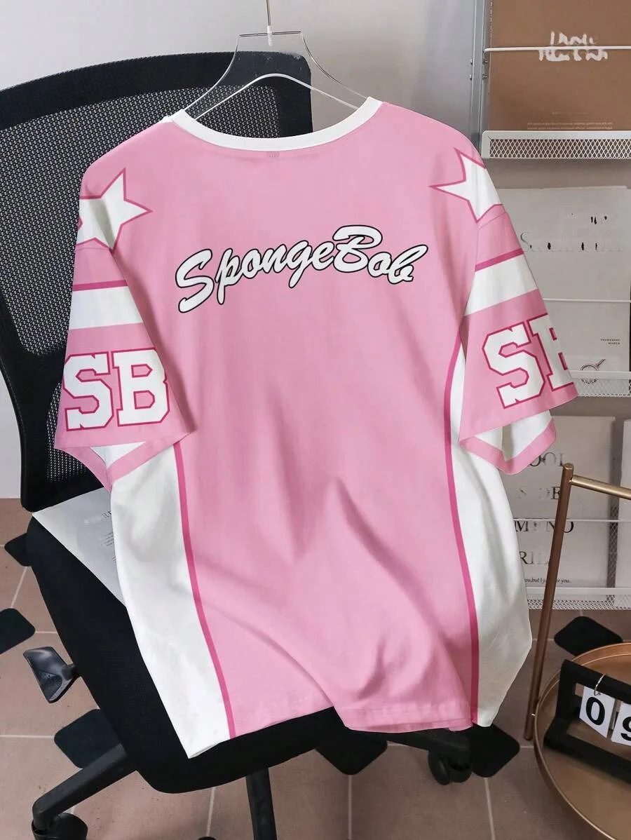 2026 Summer New SpongeBob Kids Sports Jersey Shirt Short Sleeve Family Dress Boys Girls Loose Large Fashion Casual T-shirt Top