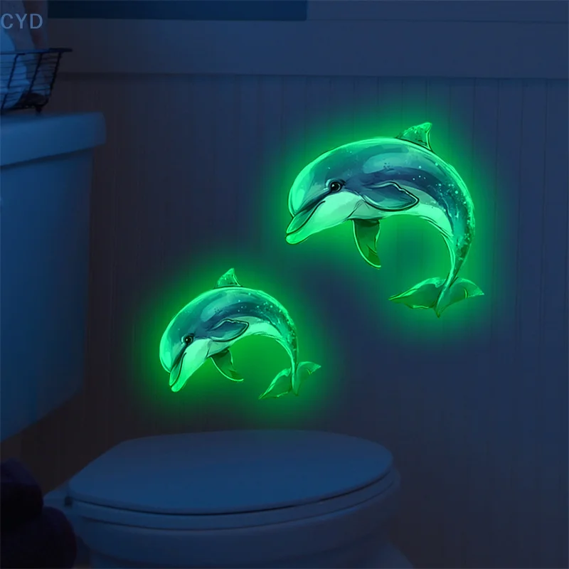 Glow-in-the-dark Dolphin Toilet Sticker Self-adhesive Waterproof PVC Children's Room Bedroom Bathroom Home Decoration Sticker