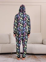 2024 New Halloween Party Mom Dad Kids Matching Outfits Skull Print Zipper Hooded Romper Jumpsuits Soft Sleepwear Family Look Pjs 4
