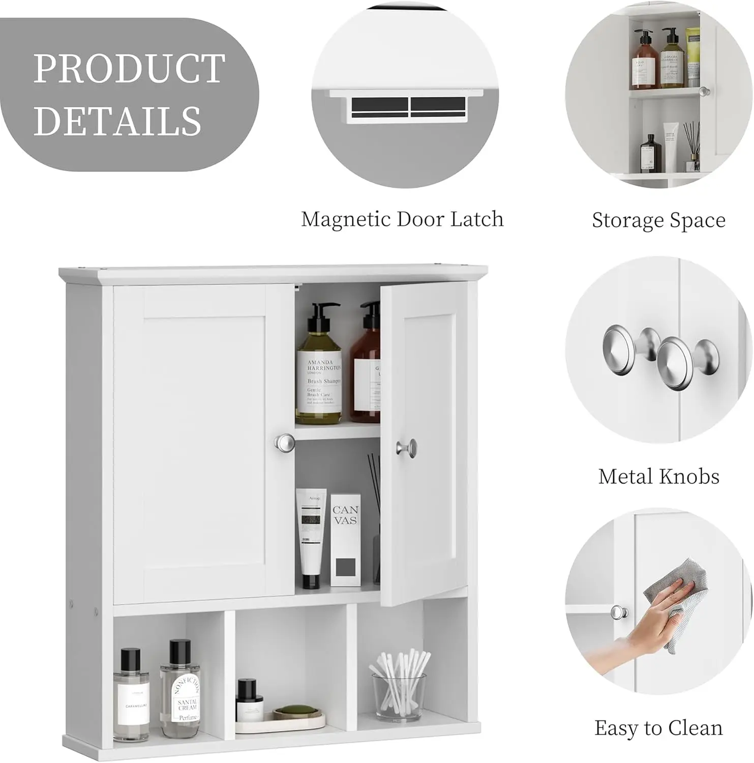 Bathroom Wall Cabinet with Door, Storage Organizer Over The Toilet Medicine, Space Saving with Adjustable & Open Shelf