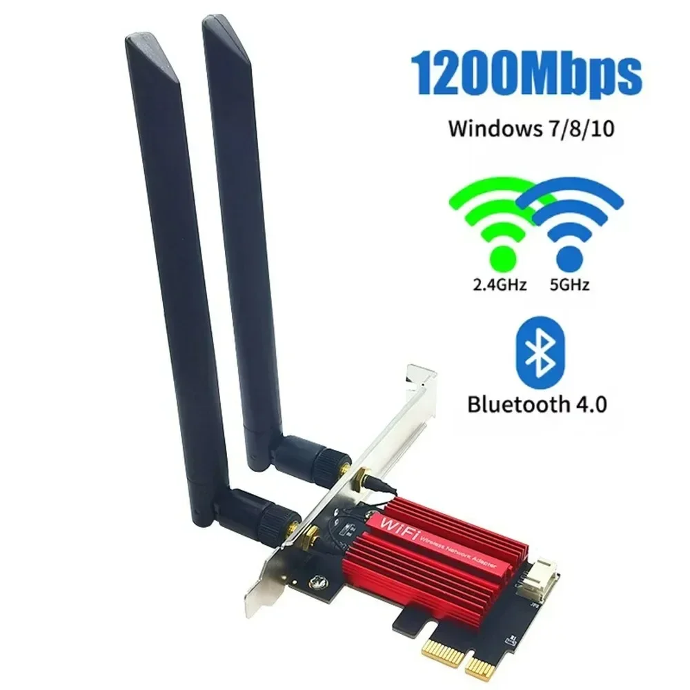 AC1200 PCI-E WiFi 5 네트워크 카드 Bluetooth 4.0 데스크탑 노트북 Windows 7/8/10/11 무선 어댑터 용 듀얼 밴드 2.4G/5GHz